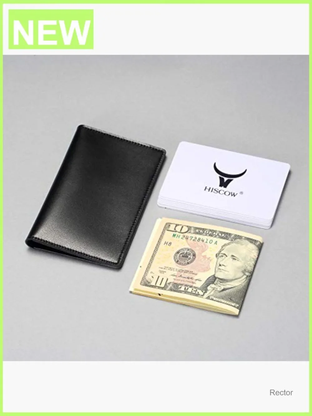 Slim Full Grain Leather Business Card Holder, Black Minimalist Bifold Front